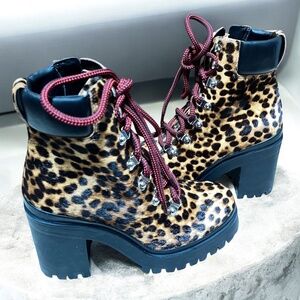 Rebecca Minkoff Women Leather Maihlo Animal-Print Calf Hair Platform Booties 7M